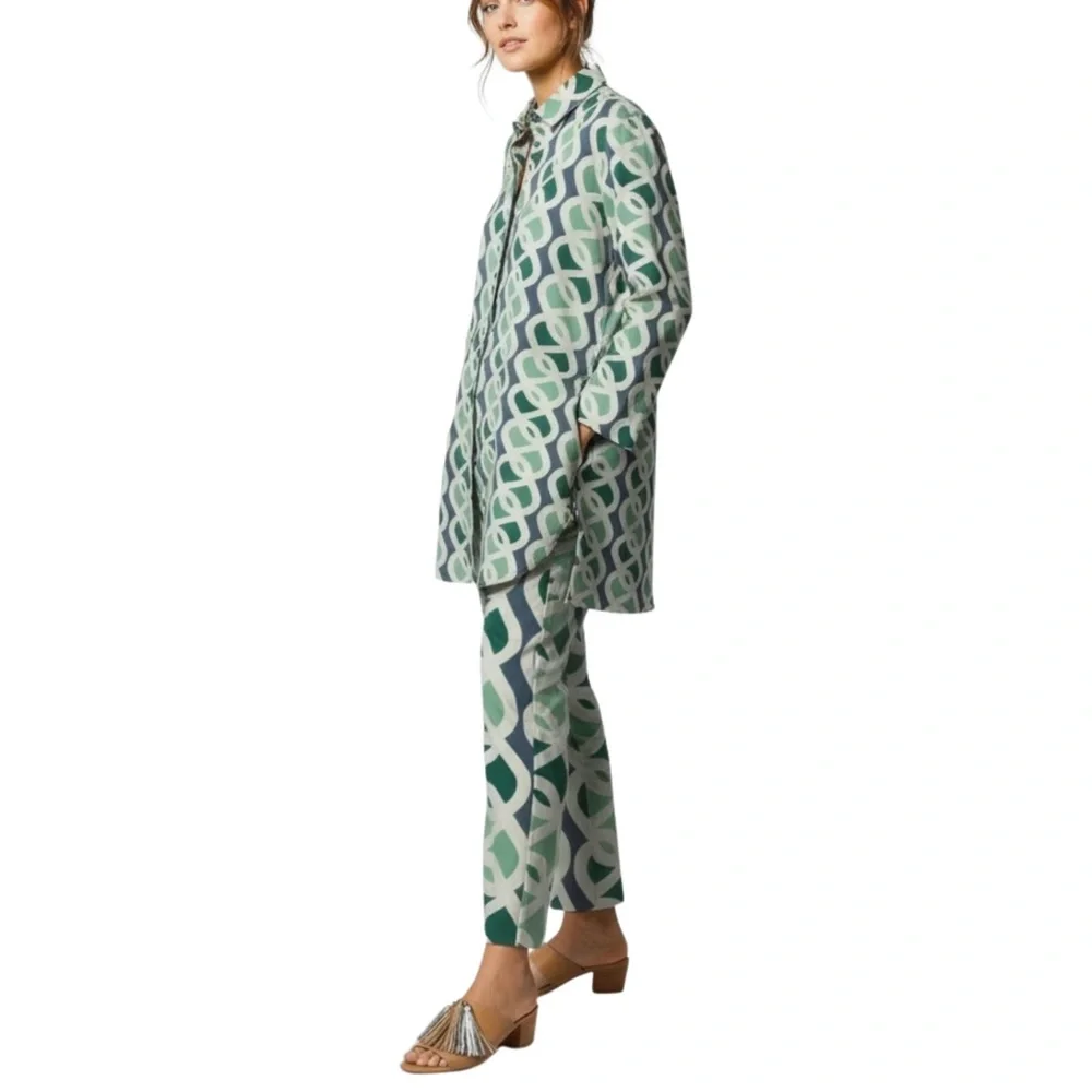 new Michelle Two-Piece Set Mint Collared Tunic Shirt and Pants - Picture 2 of 16